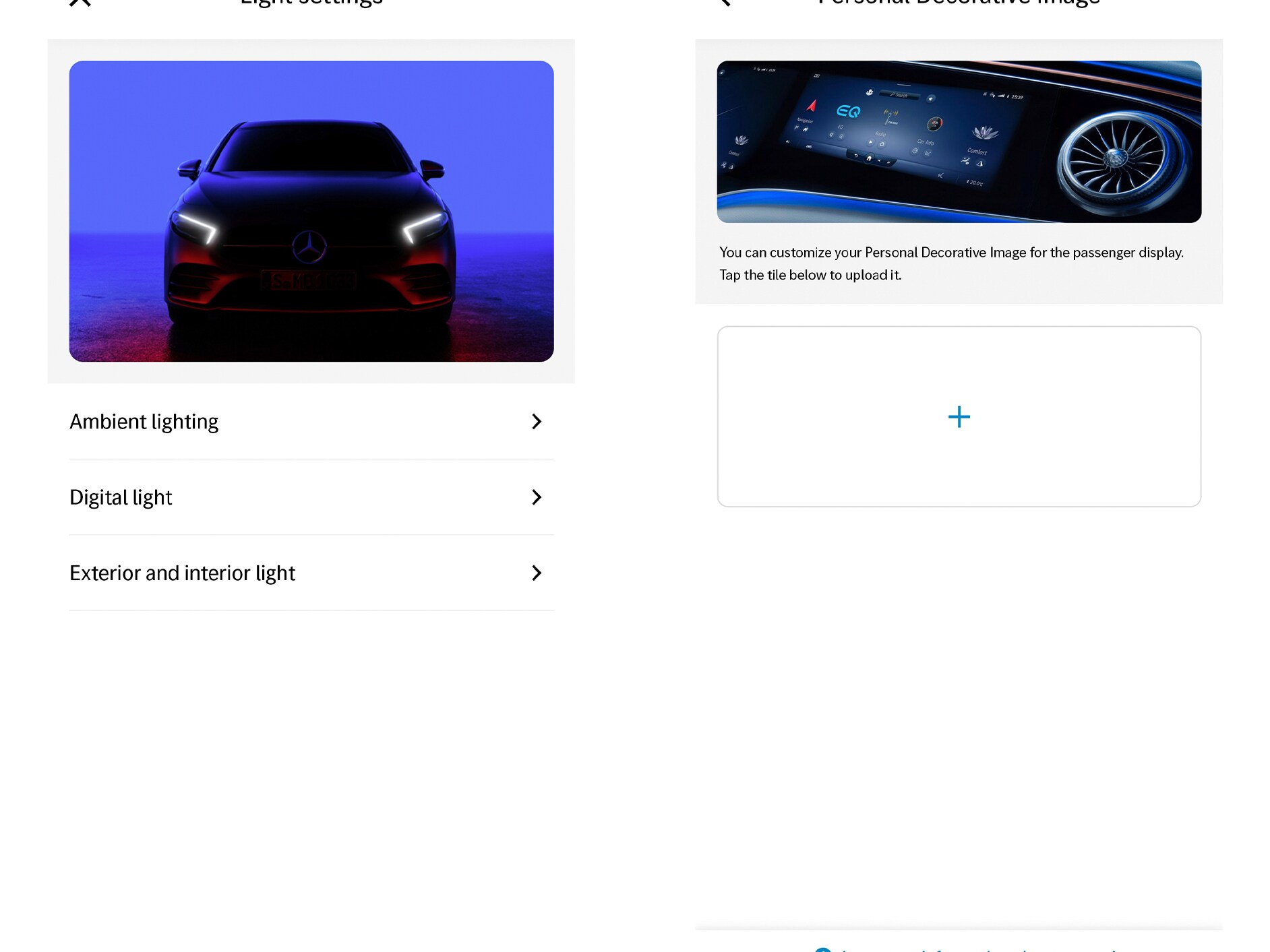 L'écran du système multimédia MBUX affiche le service connecté Personnalisation.