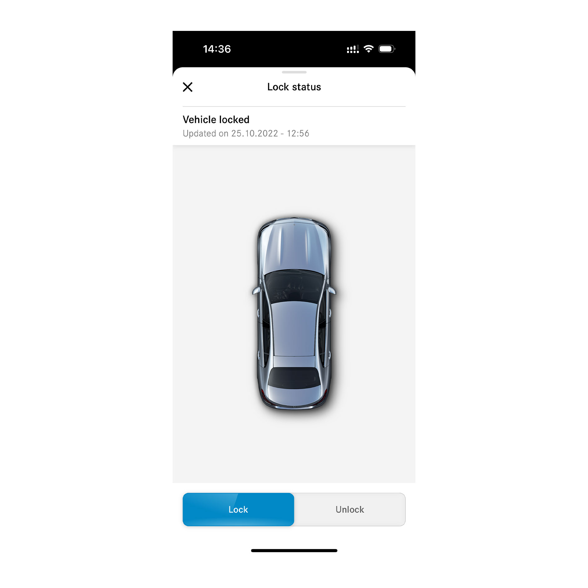 Op afstand vergrendelen en ontgrendelen | Remote | Mercedes-Benz Op een smartphone is een scherm te zien dat wordt weergegeven wanneer de Digitale extra 'Op afstand ver-/ontgrendelen van voertuig' vaststelt dat alle portieren zijn vergrendeld.