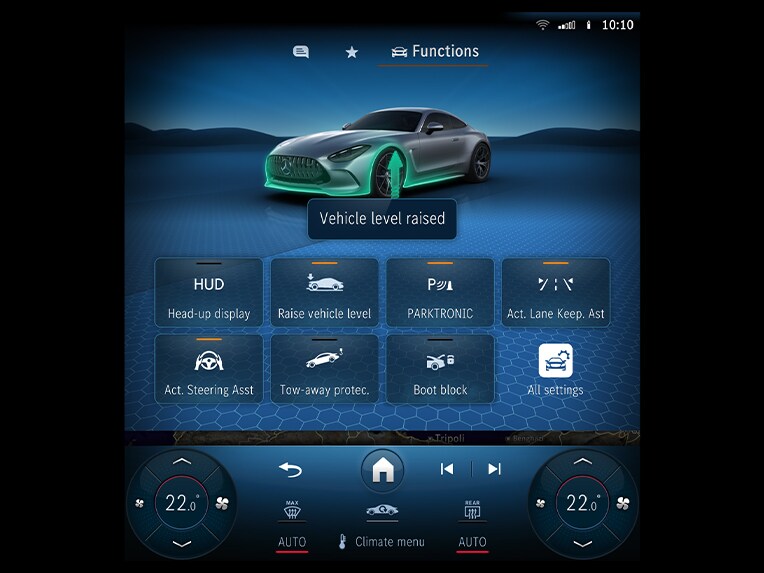 Het liftsysteem voor de vooras van de Mercedes-AMG GT Coupé.