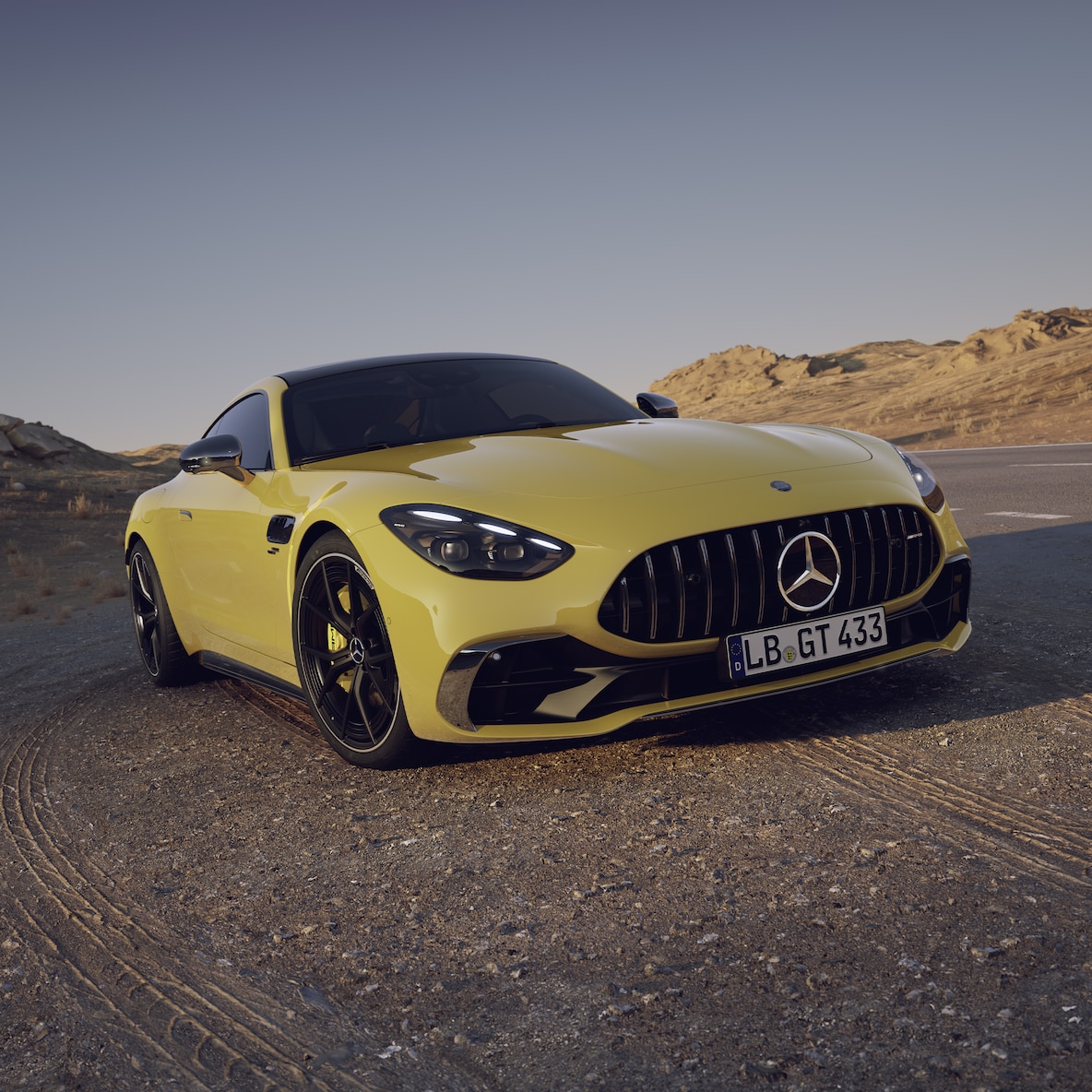 Zijaanzicht van het exterieur van de Mercedes-AMG GT 43 Coupé.