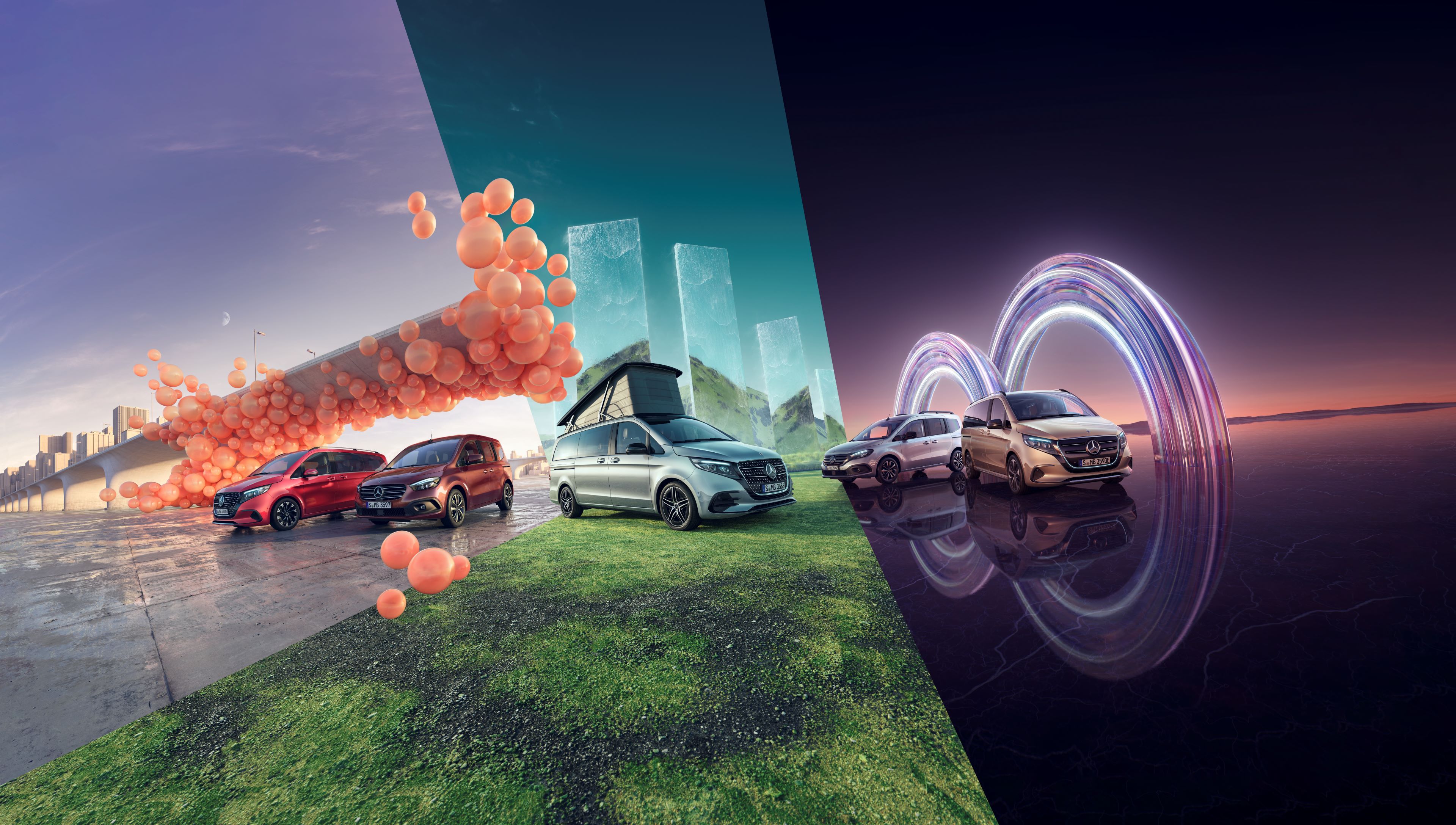 Modèles phares | Modèles de monospaces et de camping-cars | Mercedes-Benz Vans La classe T est sur une plage.