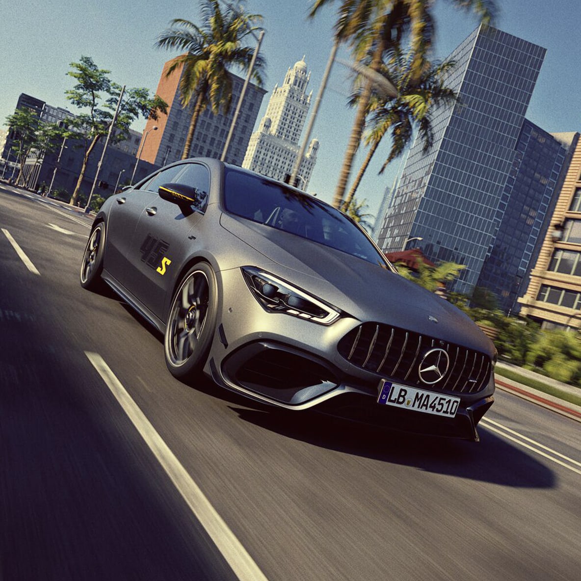 De Mercedes-AMG CLA 45 S 4MATIC+ Coupé Final Edition in MANUFAKTUR mountain grey MAGNO of Night Black.