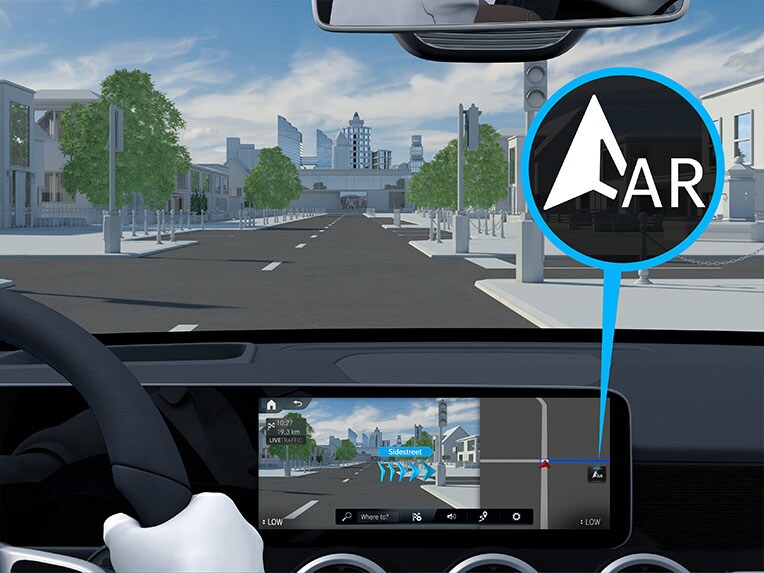 L’extra numérique : la navigation en réalité augmentée MBUX pour le nouveau CLA de Mercedes-Benz.