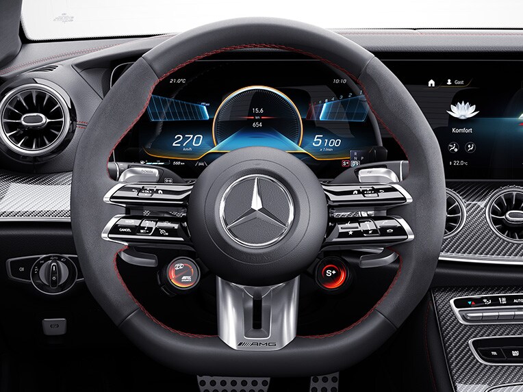 AMG Performance-stuurwiel in nappaleder in de Mercedes-AMG E 53 4MATIC+ Cabriolet.