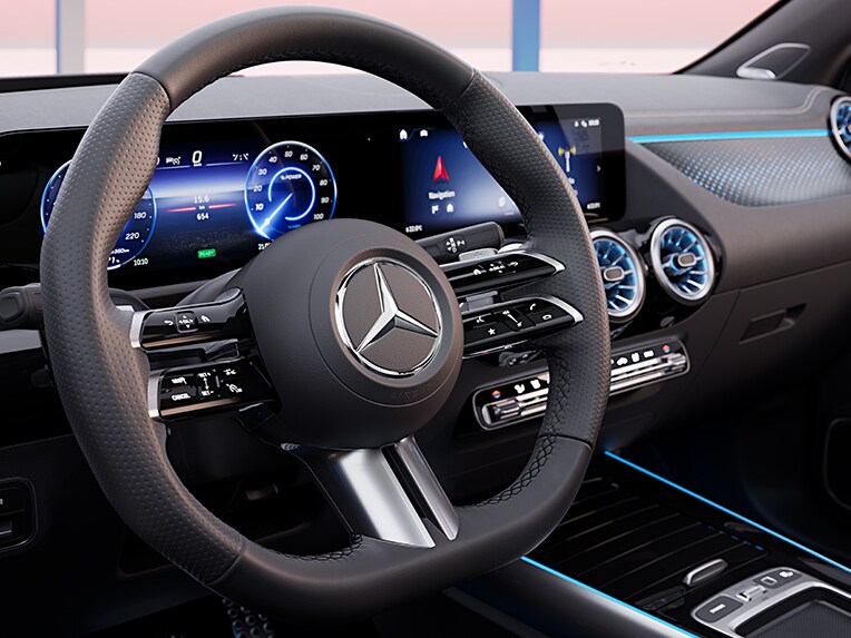 Sportief stuurwiel van de EQA van Mercedes-Benz.