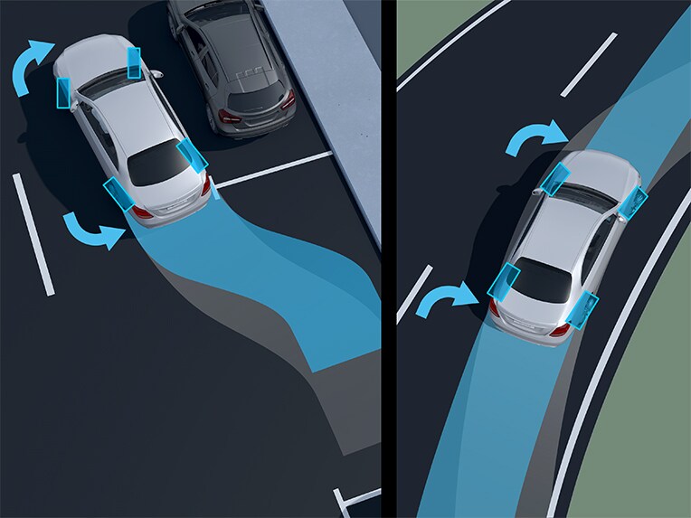 Une représentation de la direction de l'essieu arrière de la Mercedes EQE Berline.