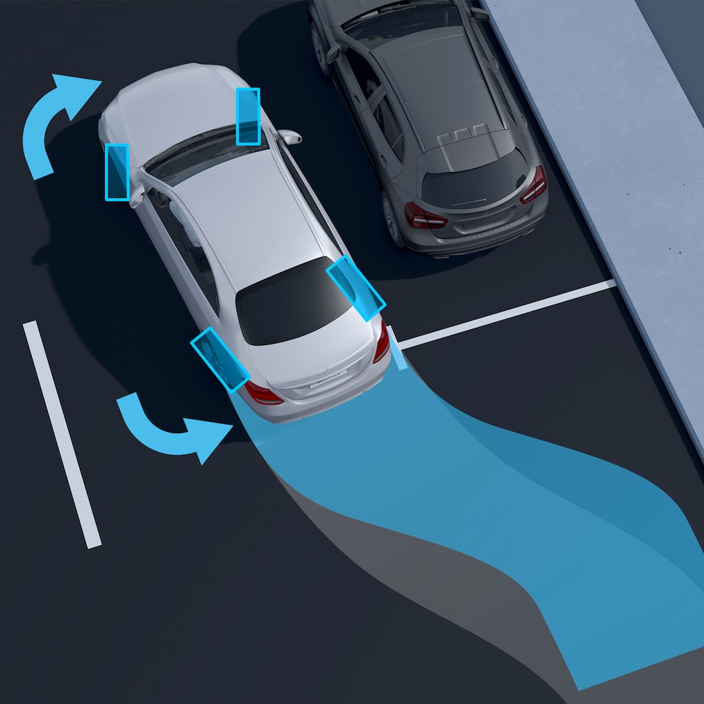 Une représentation de la direction de l'essieu arrière dans la berline EQE de Mercedes-Benz.