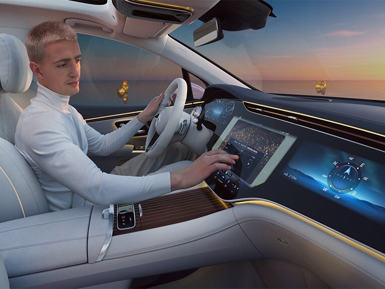 Een gedeelte van het interieur van de EQS SUV met ENERGIZING-pakket plus.