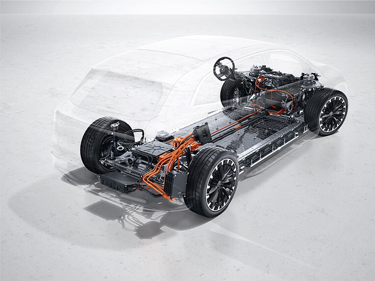 Een technische illustratie van de Mercedes EQS SUV.