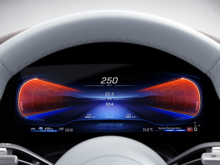 Fonctions du Pack DYNAMIC PLUS AMG dans le poste de conduite de la Mercedes-AMG 53 4MATIC+.