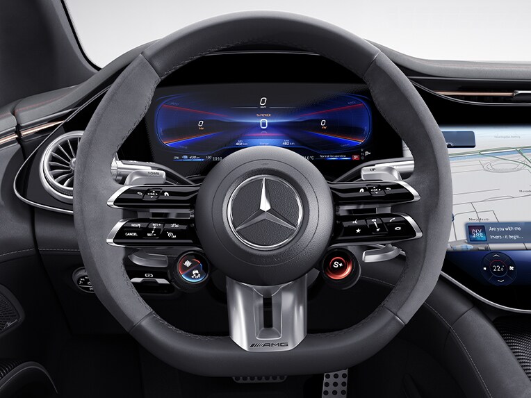 Volant Performance AMG en cuir Nappa/microfibre MICROCUT dans la Mercedes-AMG 53 4MATIC+.