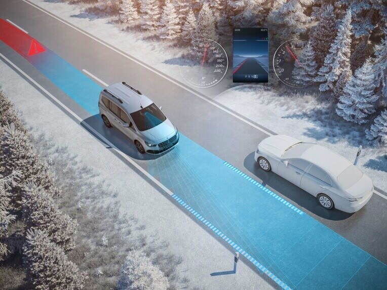 Actieve spoorassistent van de Mercedes-Benz EQT.
