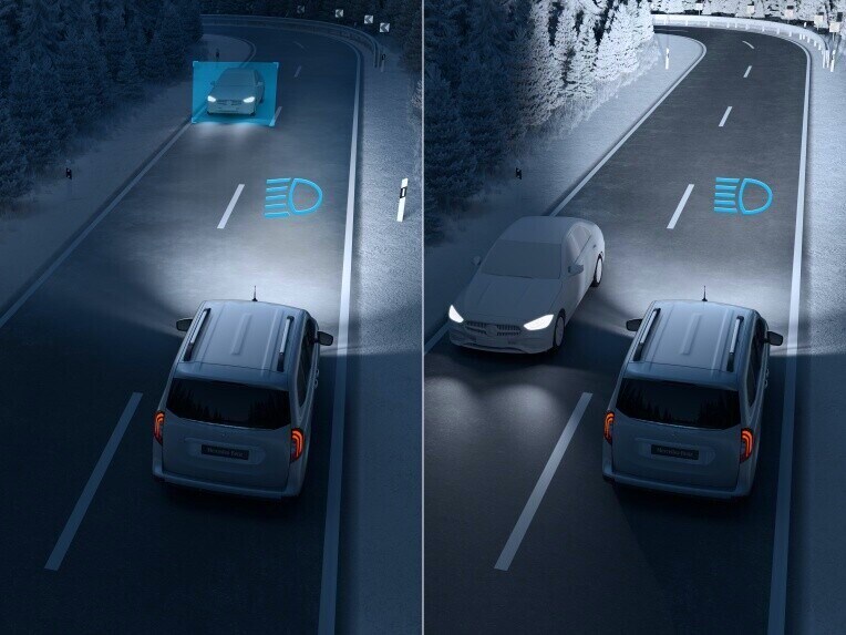 Grootlichtassistent van de Mercedes-Benz EQT.