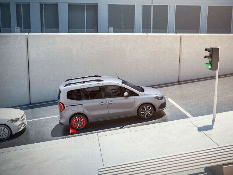 Wegrijhulp voor op hellingen van de Mercedes-Benz EQT.