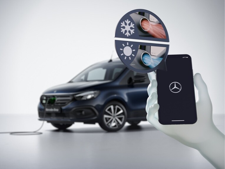 Werking van de klimaatregeling vooraf in de Mercedes-Benz EQT.