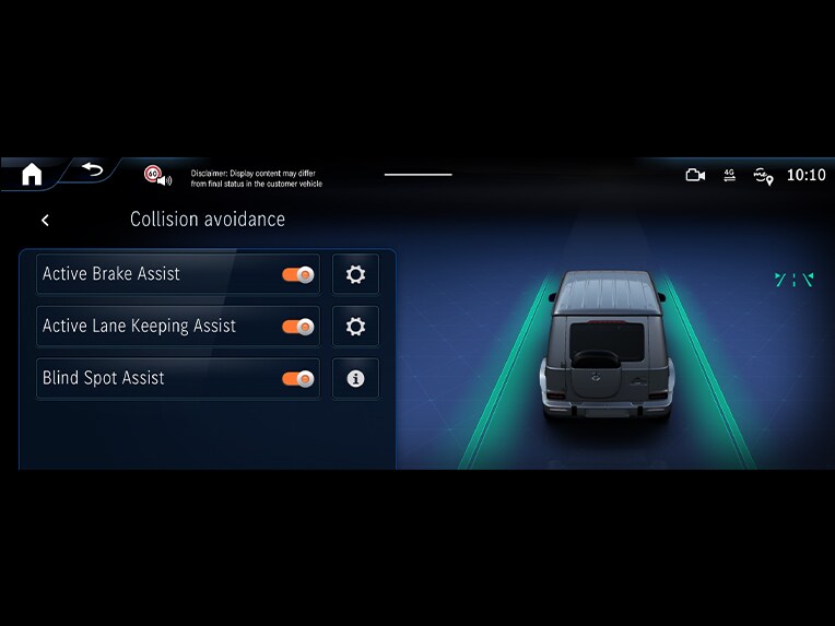 Actieve spoorassistent van de elektrische Mercedes-Benz G-Klasse.