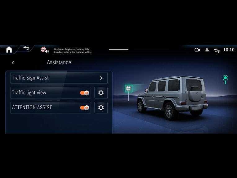 Verkeerstekensassistent in de elektrische Mercedes-Benz G-Klasse.