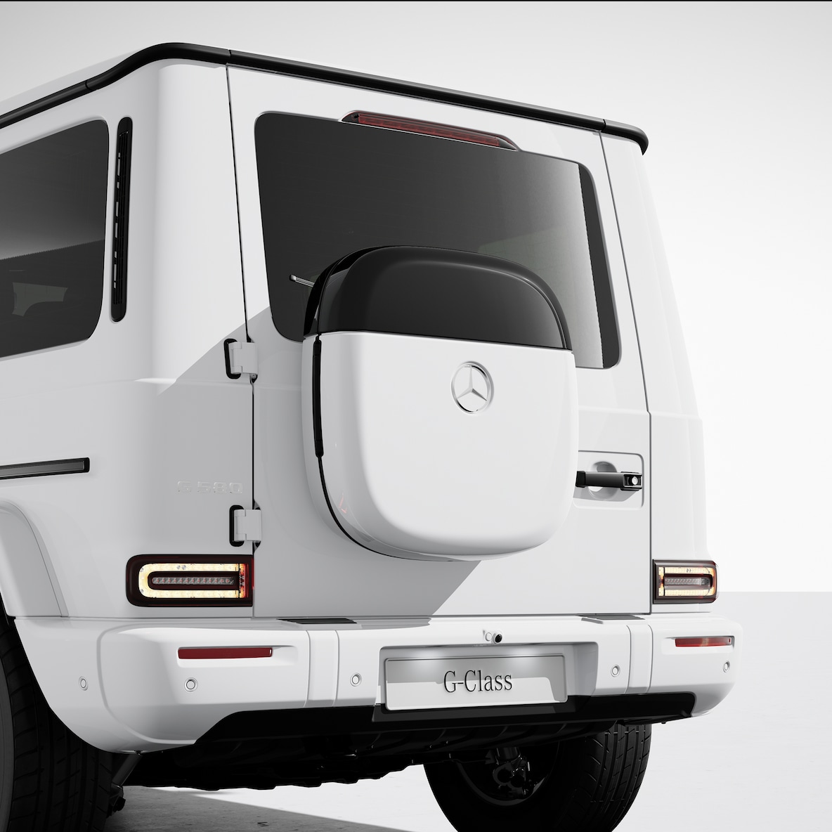 La boîte design sur la porte arrière d'une Mercedes-Benz G 580 avec technologie EQ.