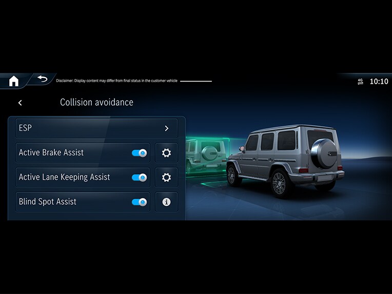 Une illustration du fonctionnement du freinage d'urgence assisté actif dans la Classe G de Mercedes-Benz.