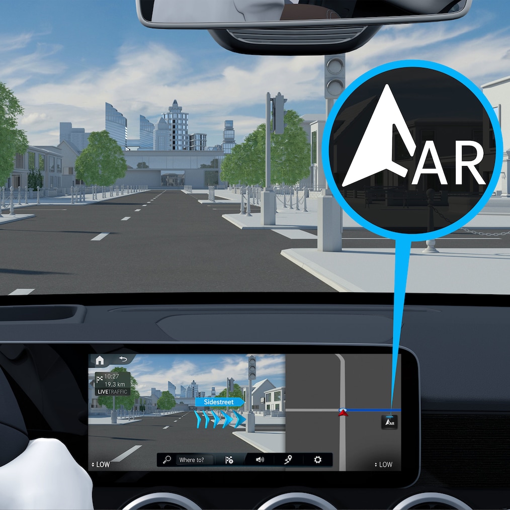 Hoe digitale extra: MBUX Augmented Reality voor navigatie werkt in de Mercedes-Benz GLA.