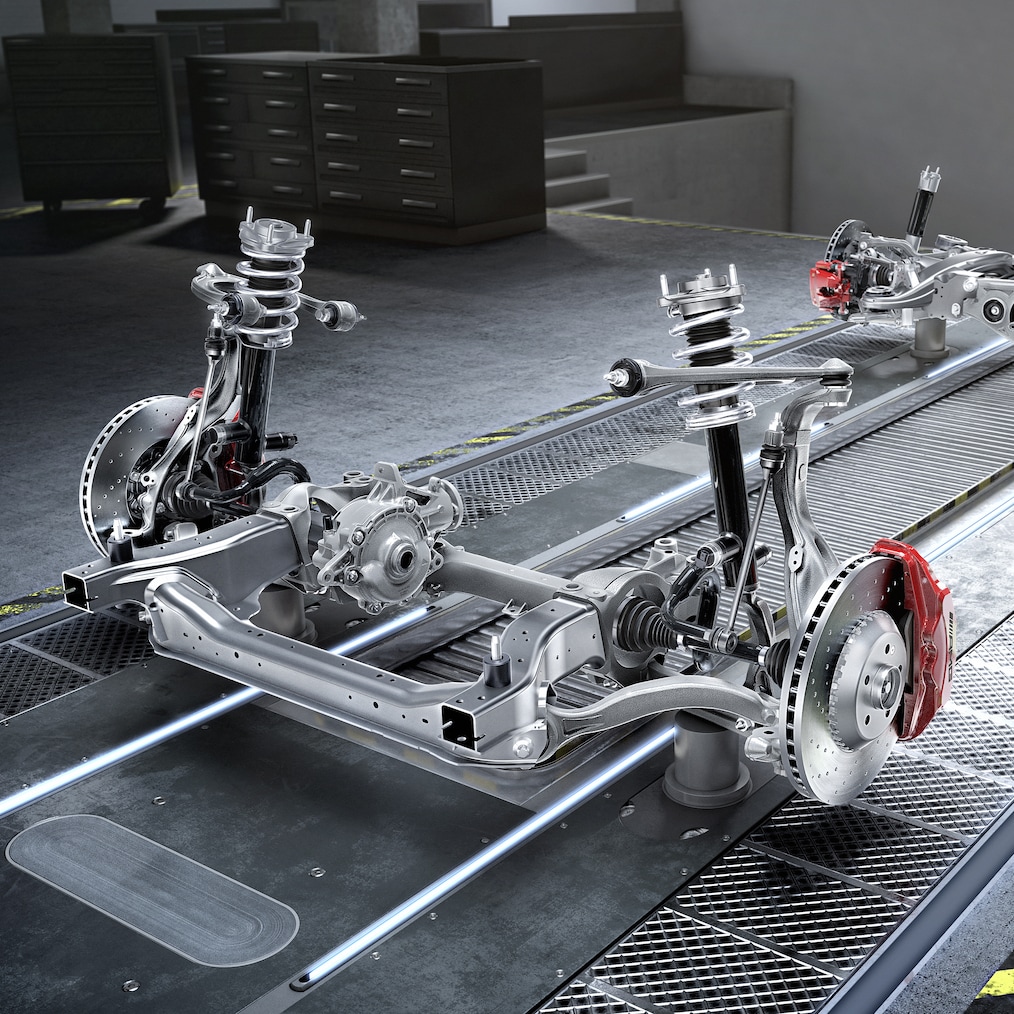 Het chassis van de Mercedes-AMG GLC 63 S E PERFORMANCE Coupé.