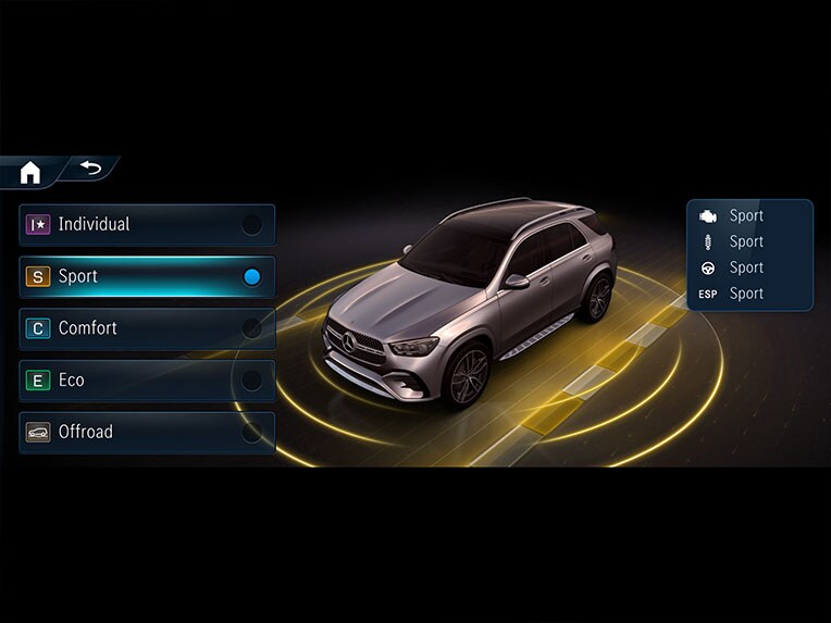 DYNAMIC SELECT op het display in de Mercedes-Benz GLE.