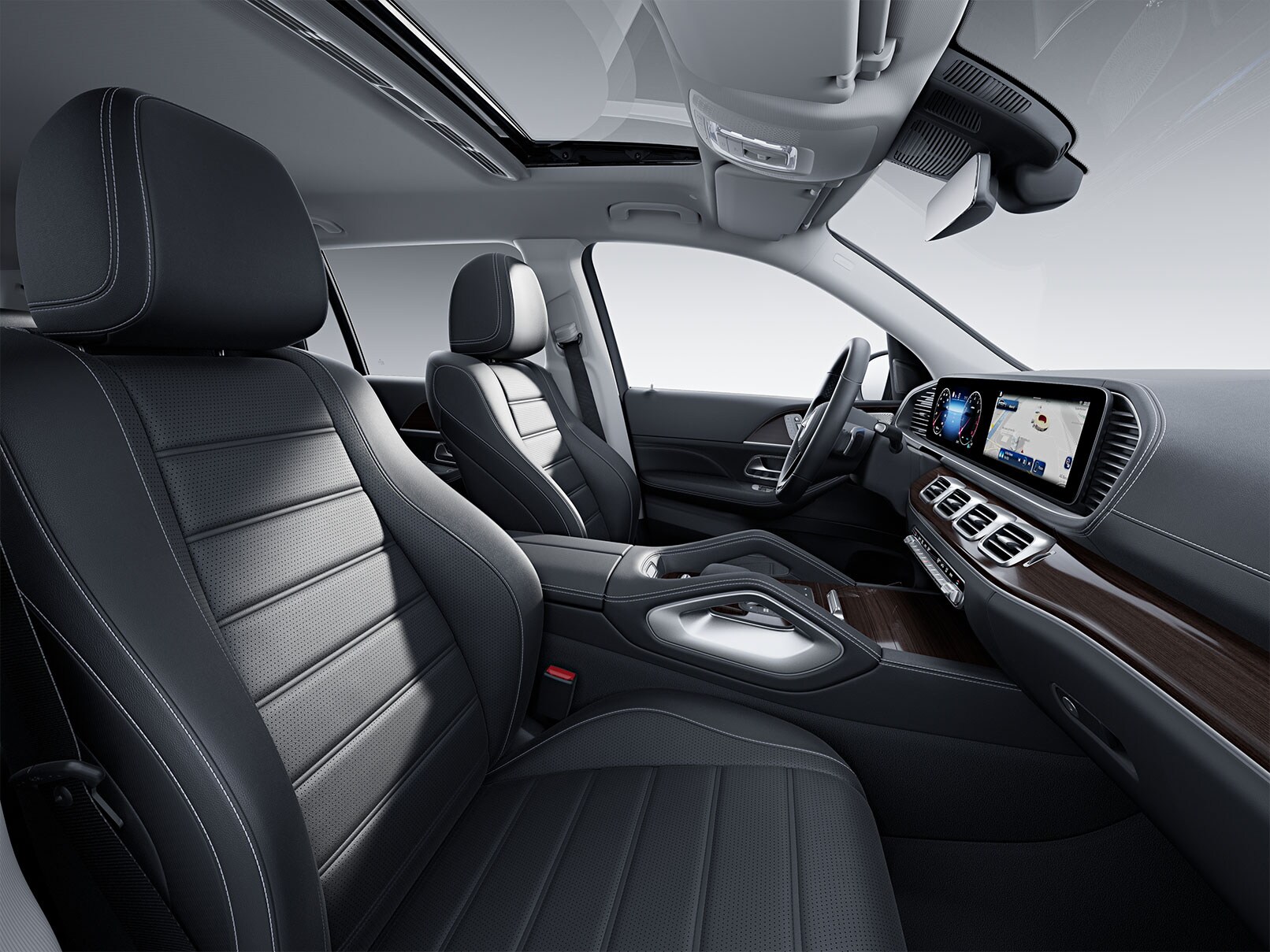 Interieur van de Mercedes-Benz GLS met de standaarduitrusting.