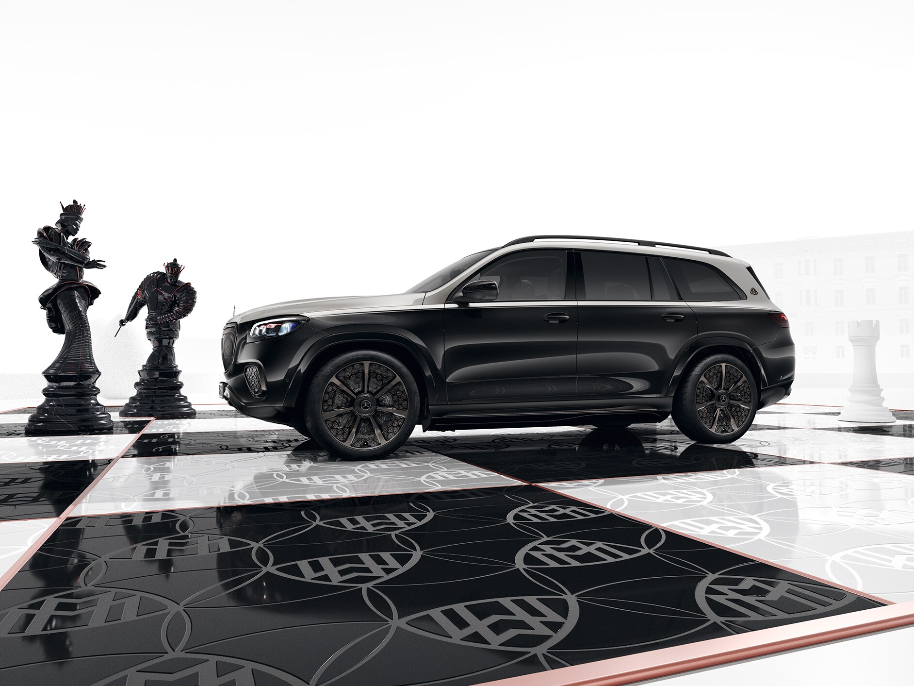 Mercedes-Maybach sur une échiquier.