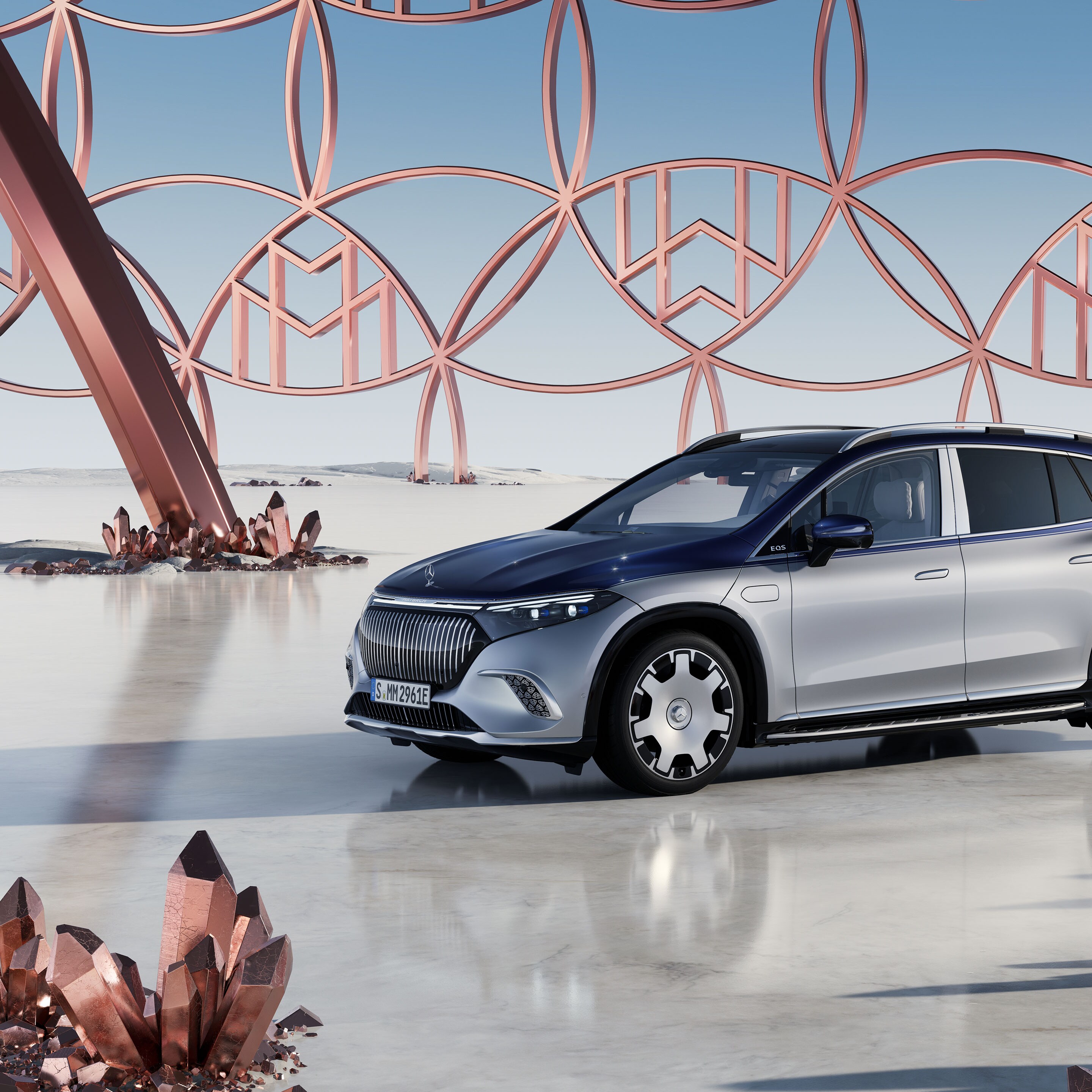 Zijaanzicht van de Mercedes-Maybach EQS SUV.