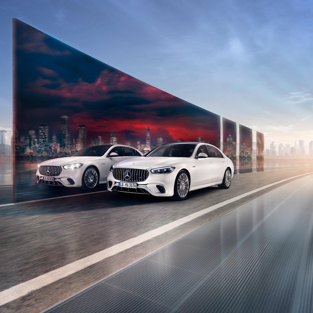 Vue dynamique de la Mercedes-AMG S 63 E PERFORMANCE (photo pendant la conduite).