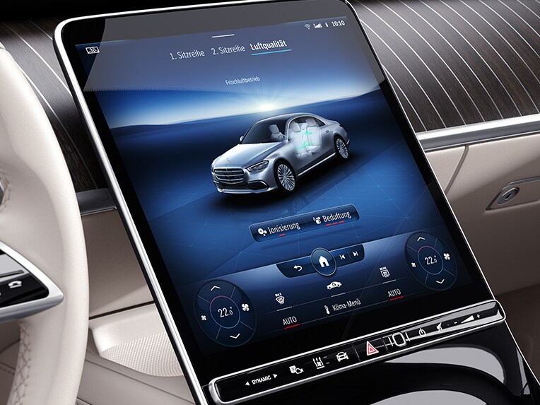 AIR-BALANCE-pakket in het centrale oled-display van de Mercedes-Benz S-Klasse Limousine.