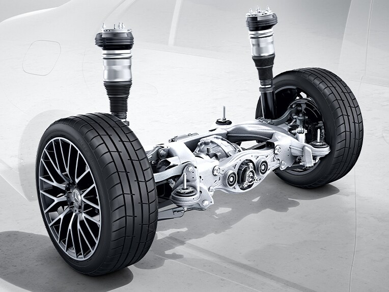 Gestuurde achteras van de Mercedes-Benz S-Klasse Limousine.