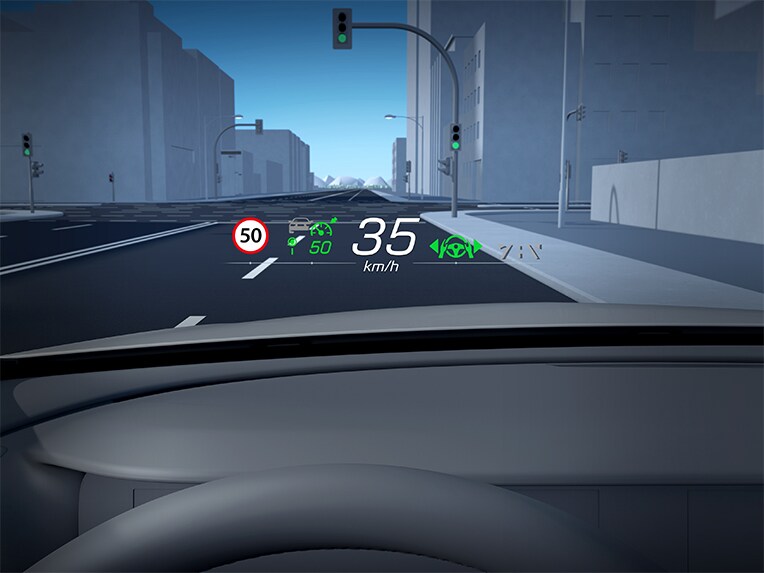 Het head-up display in de Mercedes-Maybach SL 680.