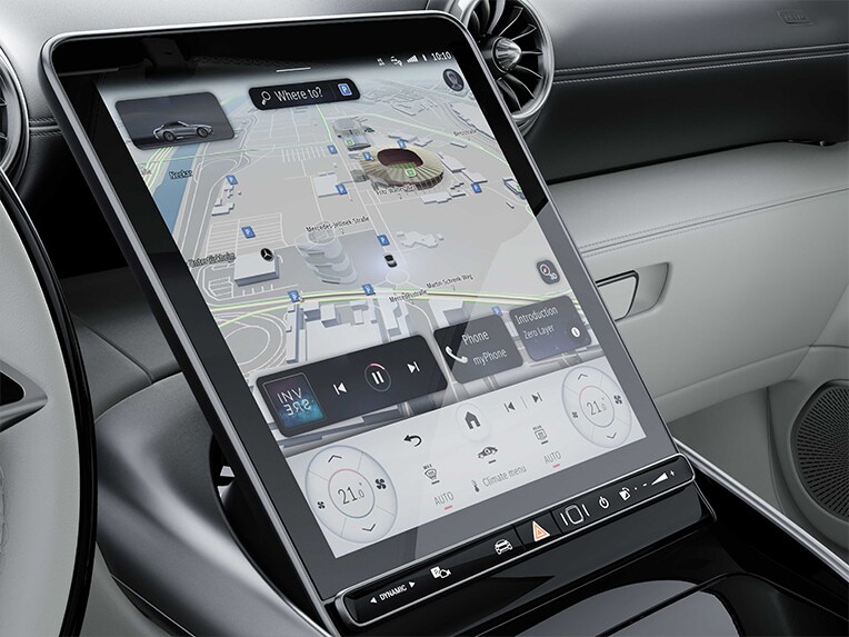 De MBUX navigatie premium van de Mercedes-Maybach SL 680.