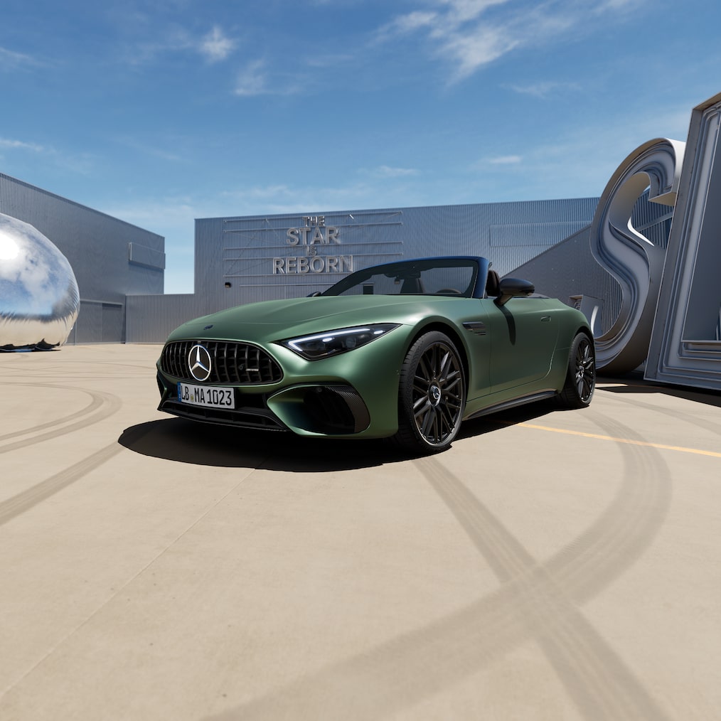 Zijaanzicht van het exterieur van de Mercedes-AMG SL Roadster.