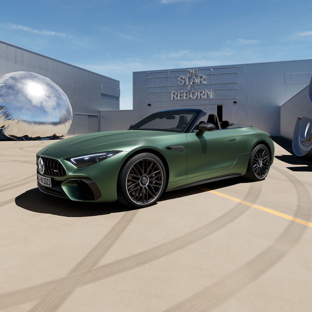 Zijaanzicht van het exterieur van de Mercedes-AMG SL 63 S E PERFORMANCE.