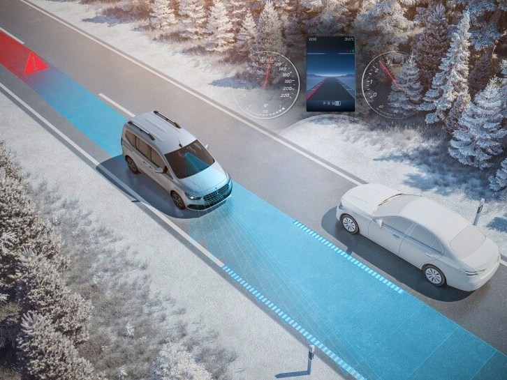 Actieve spoorassistent in de Mercedes-Benz T-Klasse.