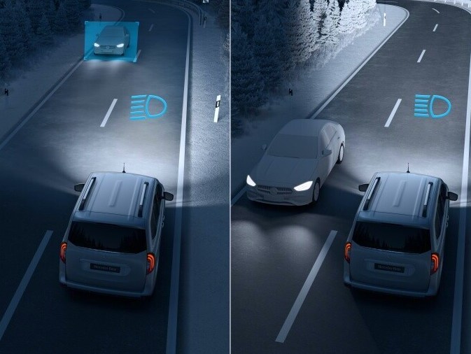 Grootlichtassistent voor de Mercedes-Benz T-Klasse.