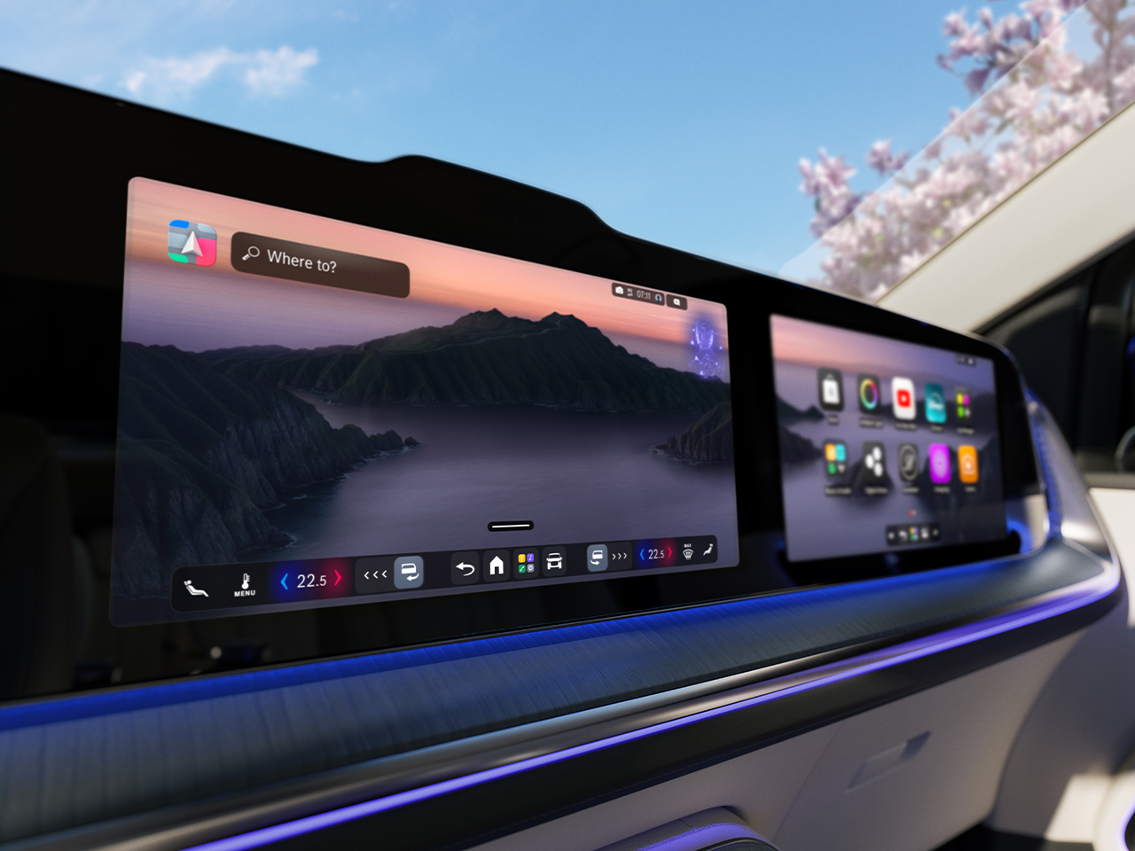 MBUX met Digitale extra's | VLE | Mercedes-Benz De MBUX met verschillende Digitale extra's zoals de MBUX Virtual Assistant, MBUX Navigation en GUARD 360° wordt getoond.