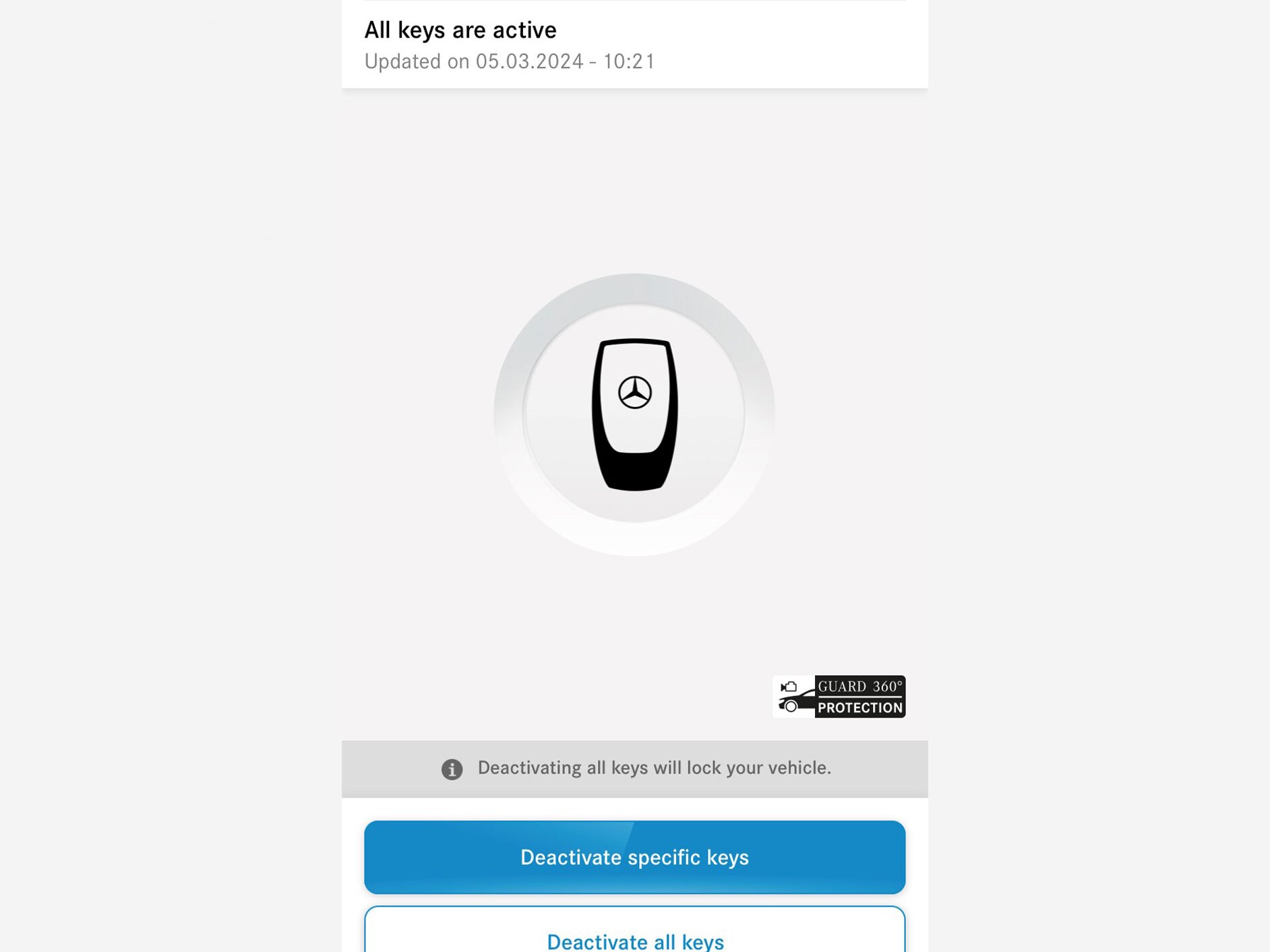 Op een smartphone wordt het menu van het Digitale extra 'Sleuteldeactivering in geval van nood' weergegeven.