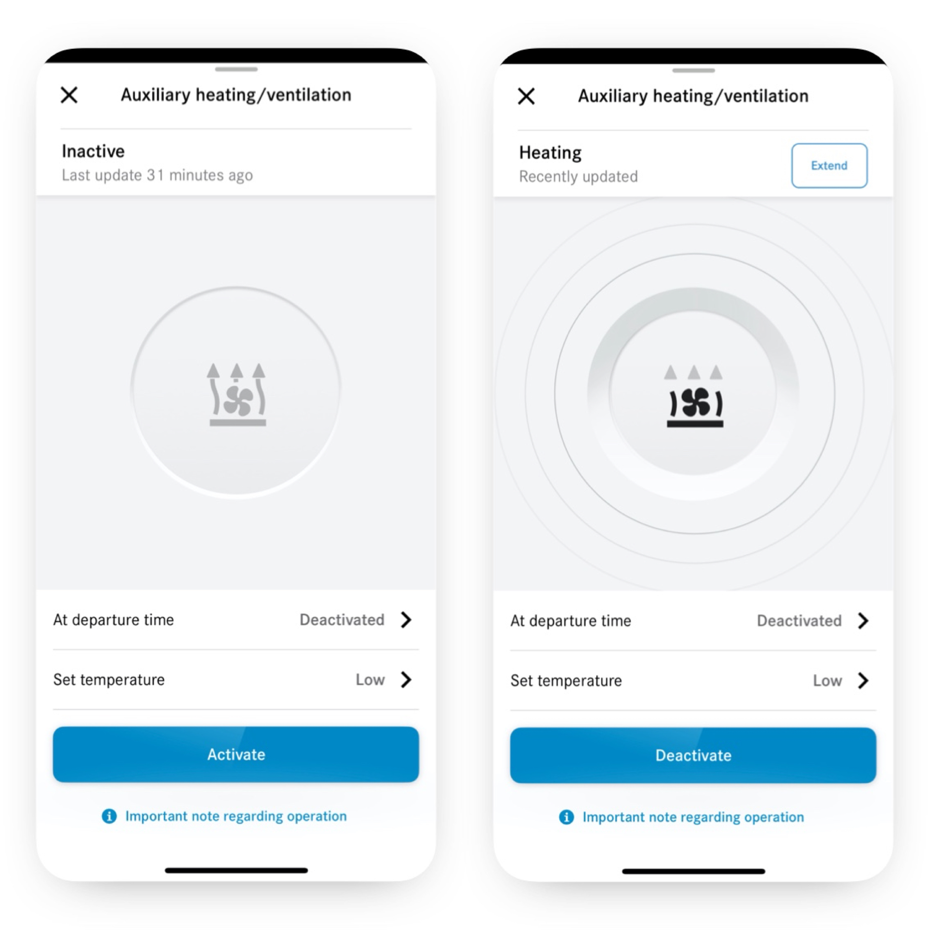 Chauffage additionnel/Ventilation | Pack Excellence | Mercedes-Benz Sur un smartphone, la climatisation est réglée à l’aide du service connecté Chauffage additionnel/ventilation à l’arrêt.