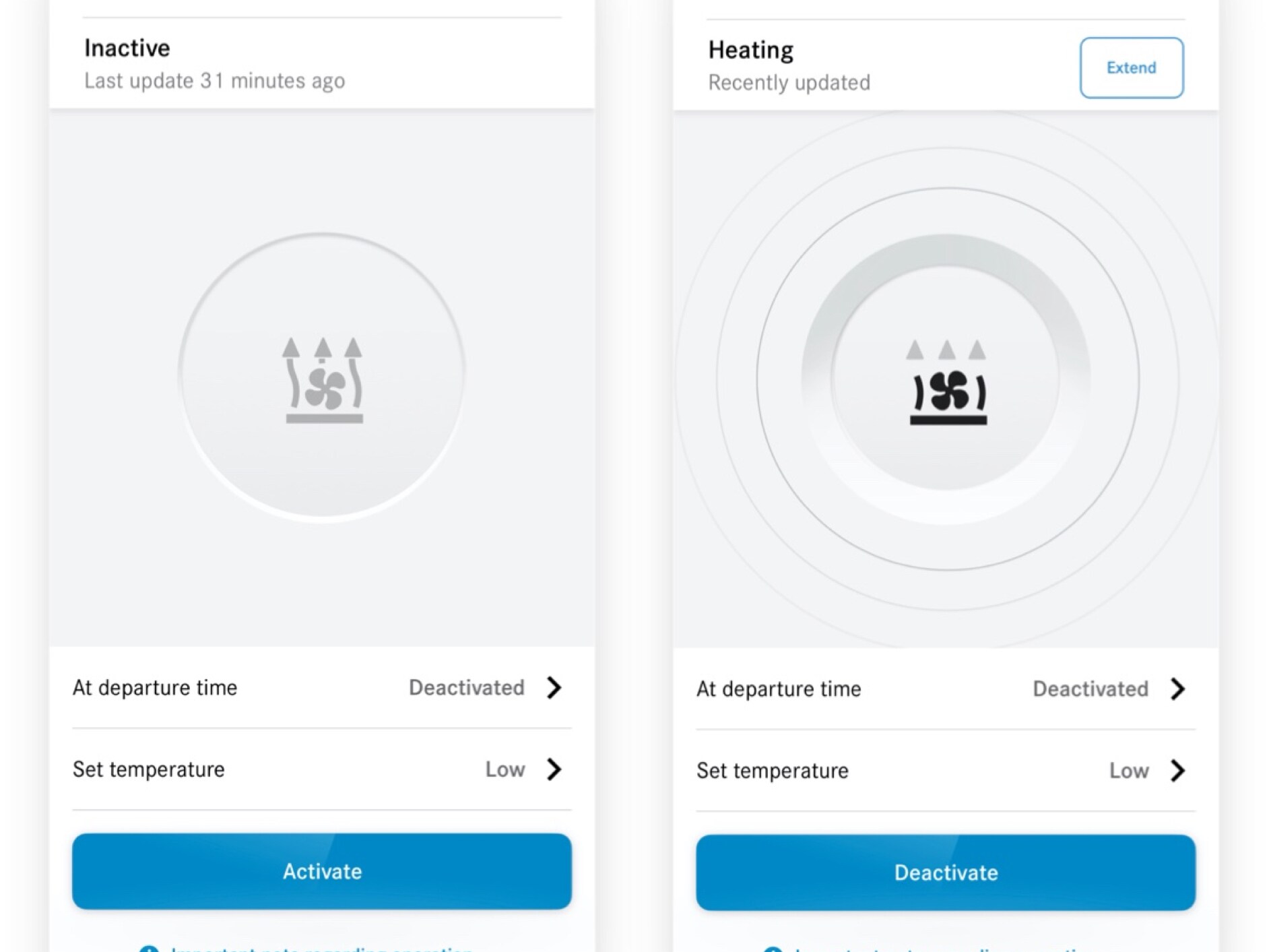 Op een smartphone wordt met de Digitale extra  'Standverwarming/-ventilatie' de temperatuur ingesteld.