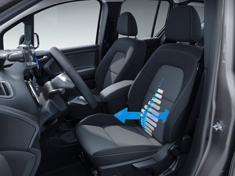 In hoogte verstelbare bestuurdersstoel met lendensteun in de Mercedes-Benz Citan Gesloten Bestelwagen.