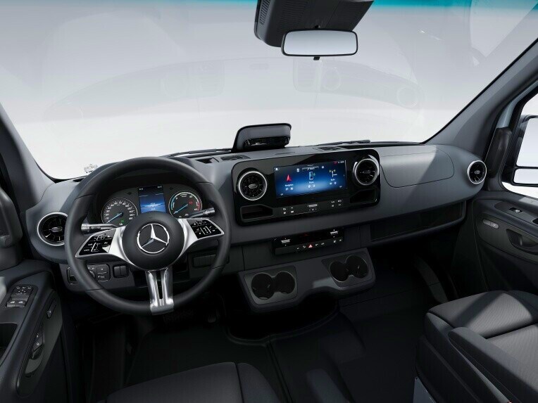 La cabine conducteur du Mercedes-Benz eSprinter à plateau avec la ligne d'équipement PRO.
