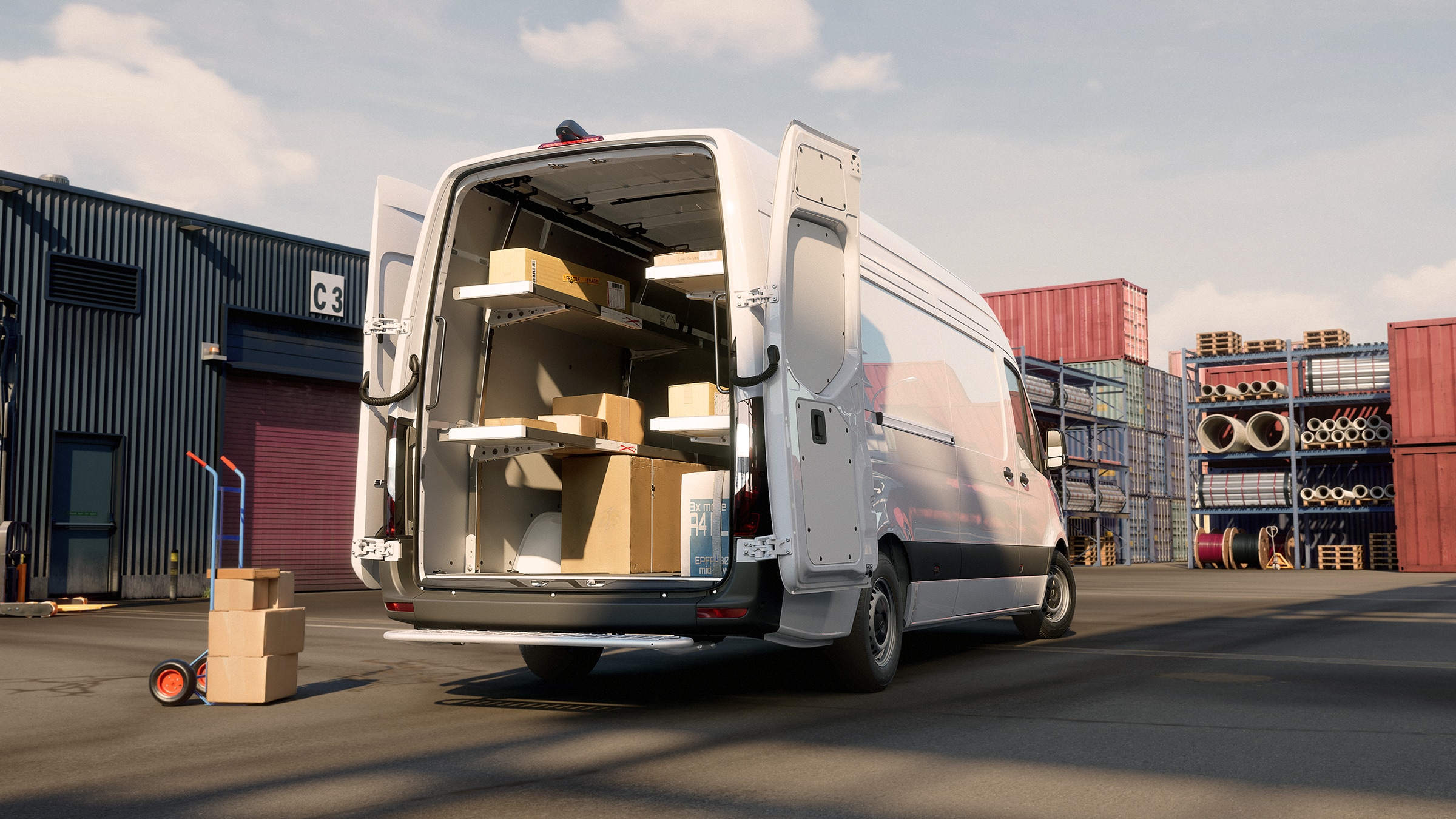 Sprinter Gesloten Bestelwagen | Alle Sprinter-modellen | Mercedes-Benz Bestelwagens Mercedes‑Benz Sprinter met een overzichtelijk opberg- en laadsysteem
