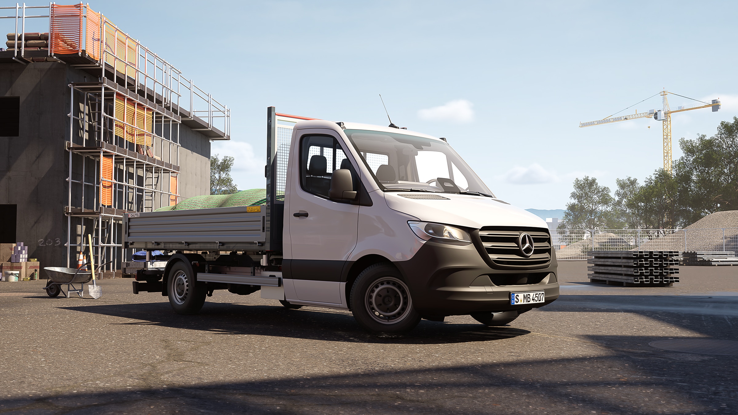 Sprinter chassiscabine | Alle Sprinter-modellen| Mercedes-Benz Bestelwagens De Sprinter chassiscabine op de bouwplaats