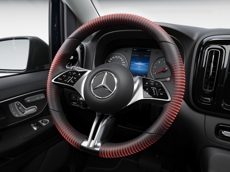 Illustratie van het verwarmde stuurwiel in de Mercedes-Benz Vito.