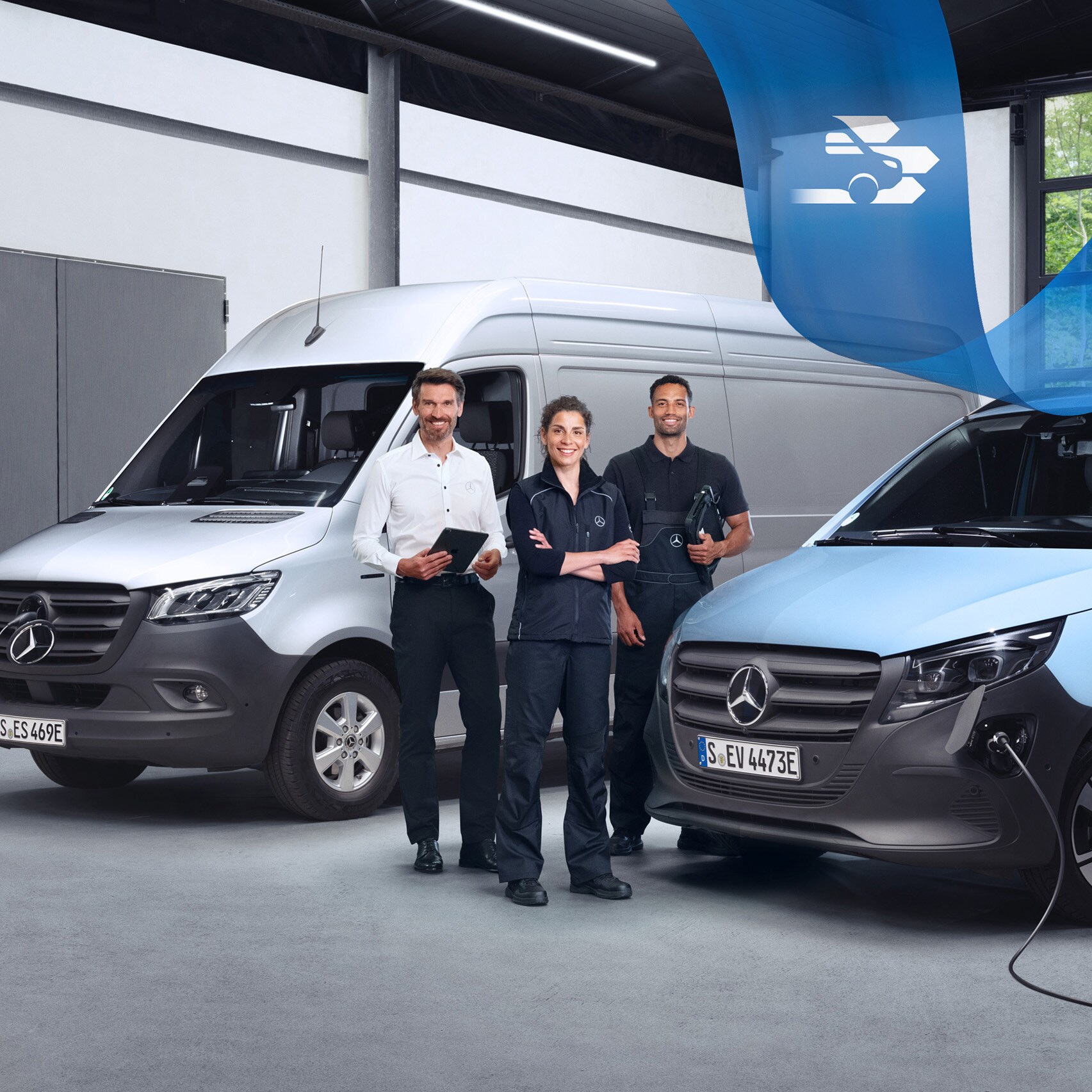 Mercedes elektrische bedrijfswagenservices voor duurzame mobiliteit en maximale beschikbaarheid.